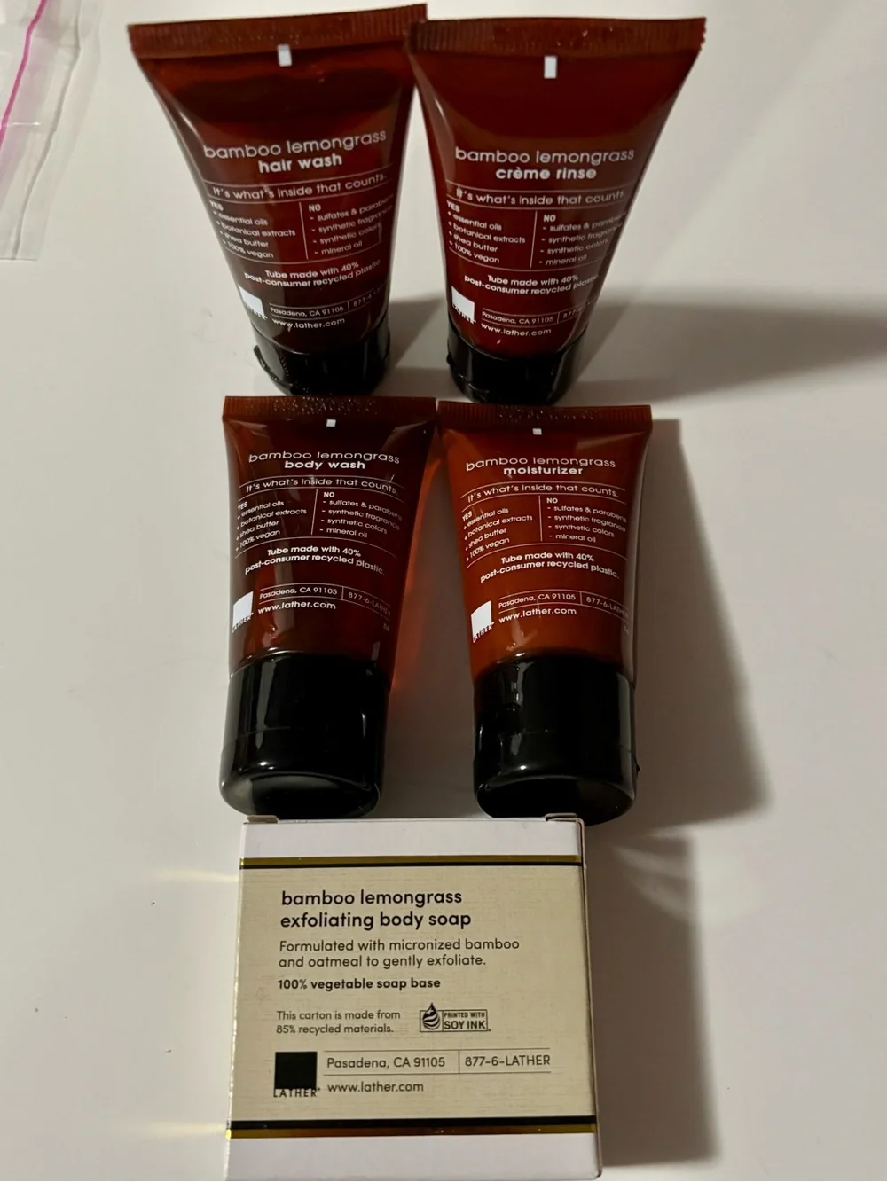 New Lather. Set of 5 Bath & Body Bamboo Lemongrass Travel size products